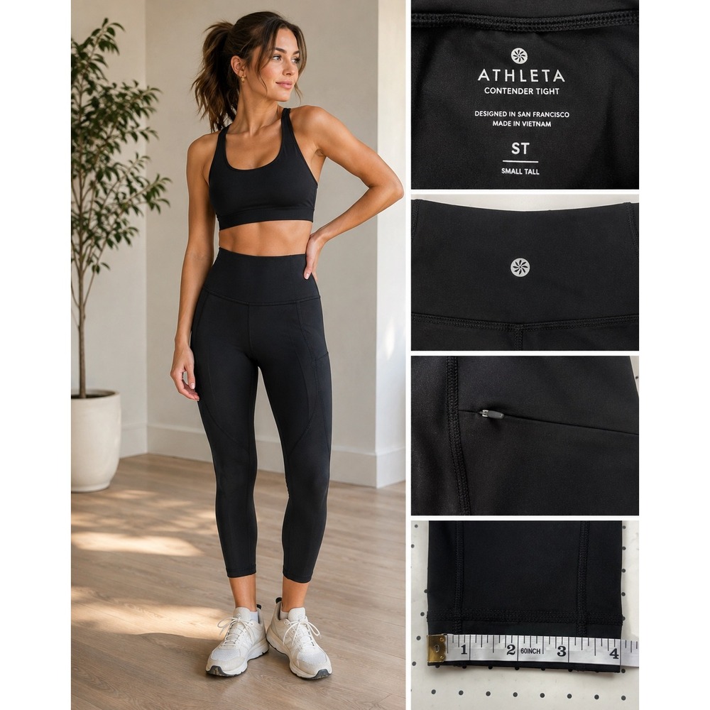 Athleta Contender Tight Leggings Womens Small Tall Black High Rise 24 Inseam ST